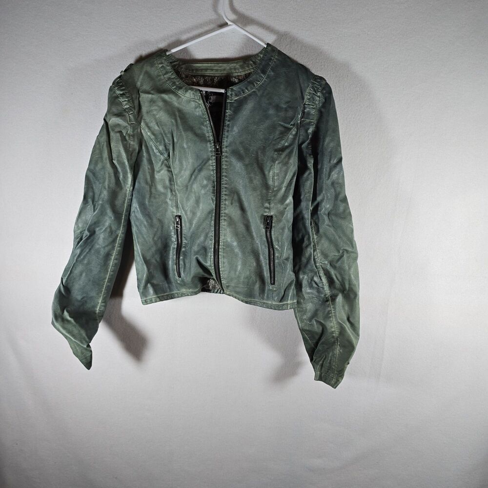 Daytrip Buckle Womens L Green Leather Type Jacket, Large Warm